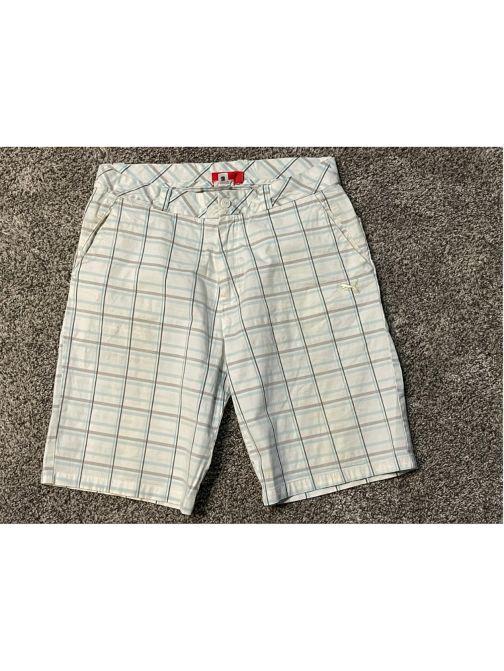 Puma Plaid Flat Front Plaid Shorts, Size 32, 10” Inseam
